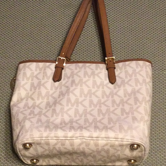 Michael Kors tan and cream large logo leather/coated canvas satchel - Picture 2 of 8